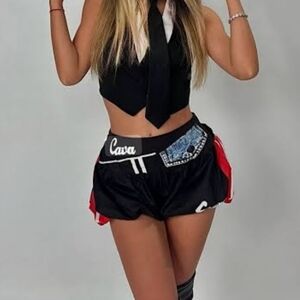 Cava Black and Red Skirt with Denim Accent